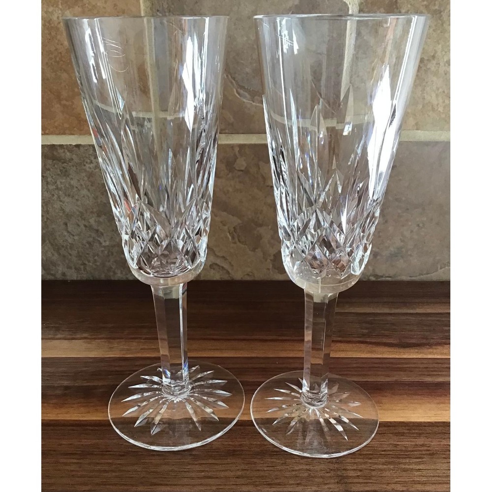 Waterford Crystal Lismore Champagne Flutes Set of 2 Lead Crystal Glasses